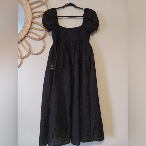 Lulus Adorable Mood Black Floral Jacquard Puff Sleeve Babydoll Dress Size M - Picture 10 of 13